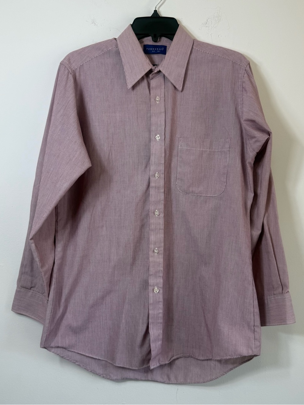 Vintage Towncraft Maroon Micro Stripe Button Down Dress Shirt Fitted 15.5 32/33